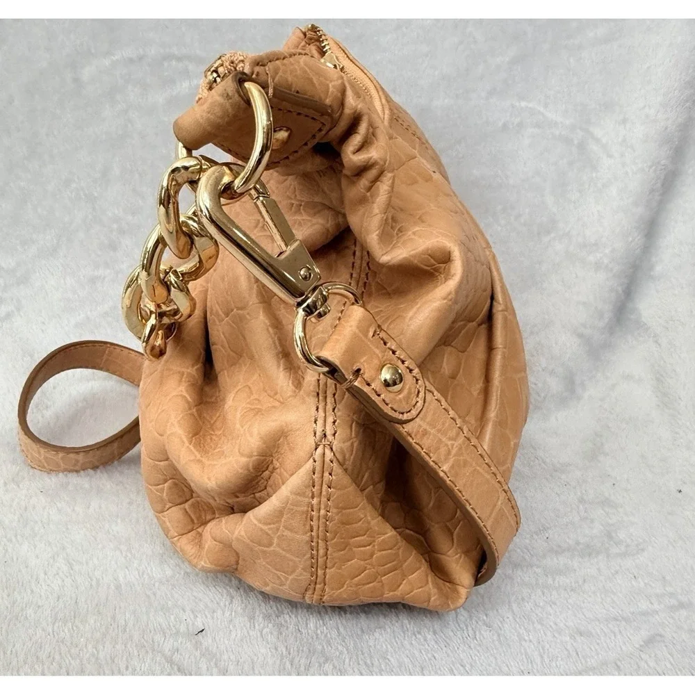 Michael Kors Croc Embossed Shoulder Bag Zip Gold Hardware MK Purse Crossbody